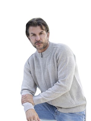 Sweter męski rozpinany na zamek - beż XL