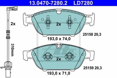 ATE 13.0470-7280.2 ZAPATAS CERÁMICOS PARTE DELANTERA AUDI A6/A7/A8 10-  