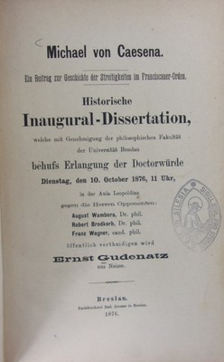 Historische Inaugural-Dissertation 1876r.