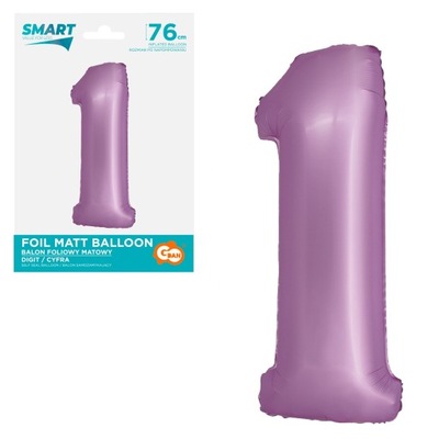 BALON FOLIOWY SMART CYFRA 1 LAWENDOWY MATOWY 76CM