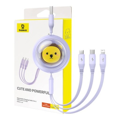 Kabel ładowania 3w1 Baseus USB-C, USB-M, Lightning 3,5A 1,1m (fioletowy)