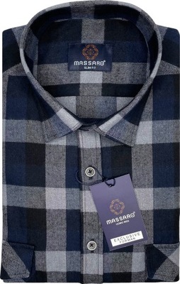 Flanelowa casual PREMIUM koszula męska z kieszeniami w kratę SLIM-FIT