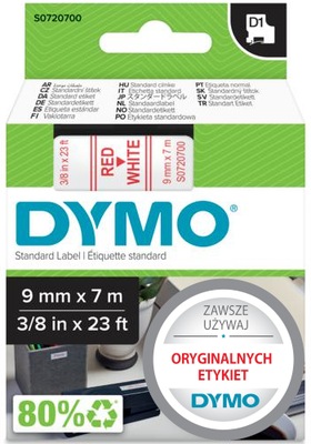 DYMO Taśma D1 40915 oryginalna 9mm czerwony/biały