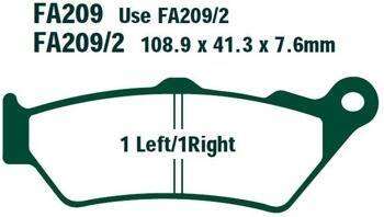 EBC КОЛОДКИ ГАЛЬМІВНІ DO МОТОЦИКЛА ЗМІЦНЕНІ FA209/2HH