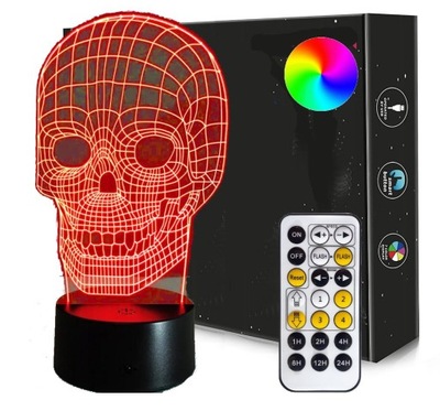 Lampka Nocna 3D Led CZASZKA LUDZKA USB + PILOT