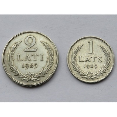 Łotwa, 2 Lati 1925 + 1 łat 1924, stan 2, srebro