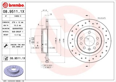 DISCOS DE FRENADO PARTE TRASERA BREMBO 08.9511.1X 0895111X  