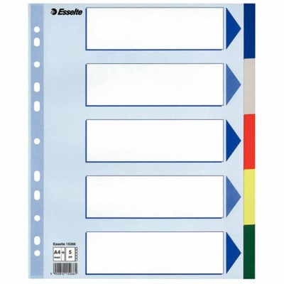 Przekładki plastikowe PP Esselte Maxi A4, 5 kart.