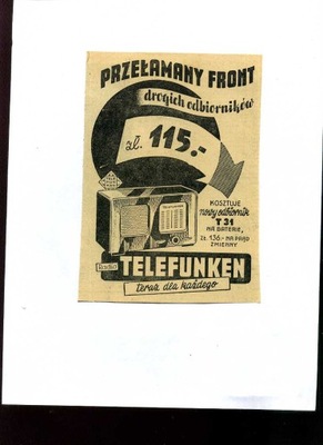 Reklama prasowa z lat 30 uw -RADIA " TELEFUNKIEN "