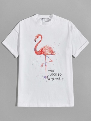 T-shirt bawełniany biały nadruk pelikan XL 42