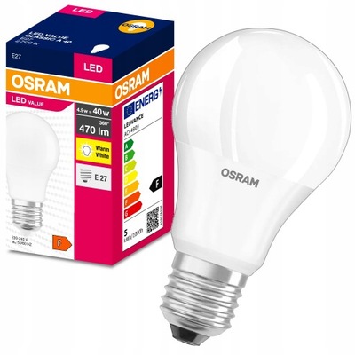 Żarówka LED VALUE CLASSIC A źródło światła E27 A60 4,9W 470lm 2700K OSRAM