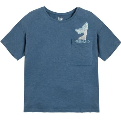 Cool Club T-shirt dziewczęcy niebieski, cekiny 146