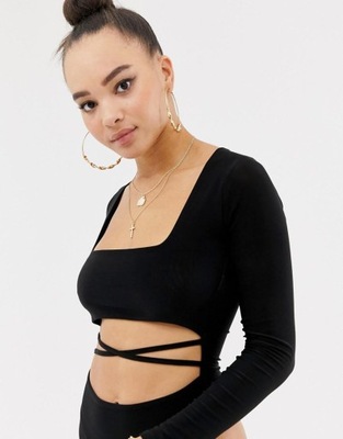 MISSGUIDED CZRANE BODY DŁUGI RĘKAW Z WIĄZANIEM EU 36