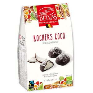Belgijskie czekoladki z nadzieniem kokosowym bezglutenowe fair trade BIO