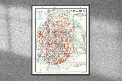 Gdańsk plan miasta Danzig stara mapa 1911 50x60