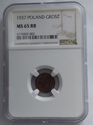 1 grosz 1937 rok Grading NGC MS 65 RB