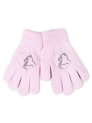 Rękawiczki dziewczęce pięciopalczaste z jetami różowe 16 cm YOCLUB