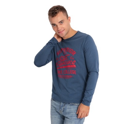 Koszulka męska z długim rękawem z nadrukiem niebieska V2 OM-LSPT-0116 L