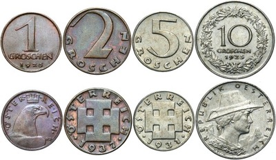Austria zestaw 1 2 5 10 Groschen Groszy 1925-1938