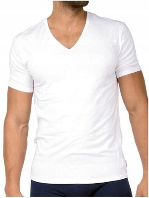 CALVIN KLEIN _ Męski Biały V-Neck Oryginalny T-Shirt _ XL