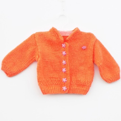 Sweter wełniany DZIEWCZĘCY Pomarańczowy na guziki roz. 50-56 cm A2580