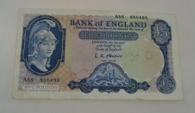 Wielka Brytania - banknot - 5 Funtów - 1957-1967 rok