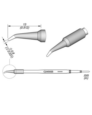 Grot stożkowy wygięty 0.8 mm JBC C245935