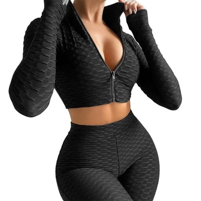 Workout Suit Knitting Yoga Clothes Top L Black