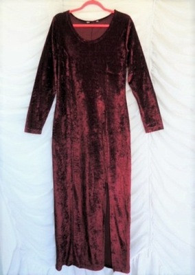 Bordowa sukienka maxi z rozcięciem 38