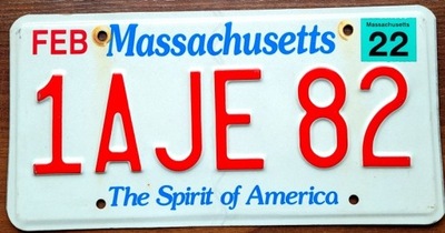 Massachusetts 2022 - tablica rejestracyjna z USA