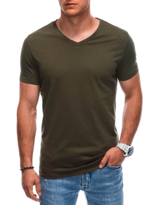 T-shirt męski koszulka basic V-neck EM-TSBS-0101 oliwkowy V9 XXL