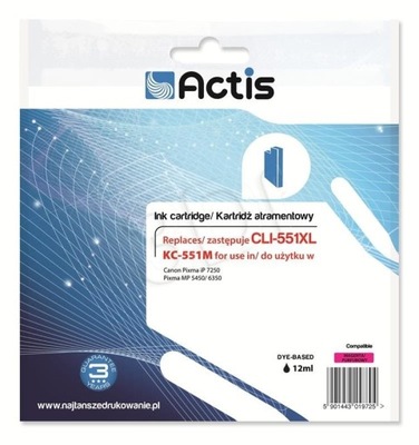 Tusz ACTIS KC551M (zamiennik Canon CLI551M; Standard; 12 ml; czerwony)