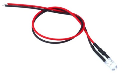 Dioda LED kontrolka 5mm 12V czerwona clear z przewodem