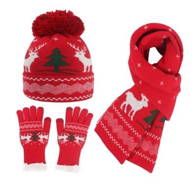 zimowy moda cieply Komplet świąteczna Czapka komin rękawiczki 3 w 1