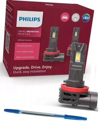 PHILIPS ЛАМПОЧКА LED (СВЕТОДИОД ) H8 H9 H16 ULTINON ACCESS PLUG&PLAY 6000K 2 ШТ В ПОДАРОК