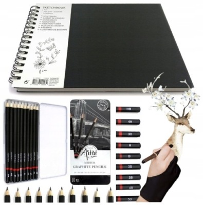 ZESTAW DO SZKICOWANIA RYSOWANIA PROFESJONALNY OŁÓWKI SZKICOWNIK RĘKAWICZKA