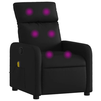 Rozkładany fotel masujący, czarny, sztuczna skó