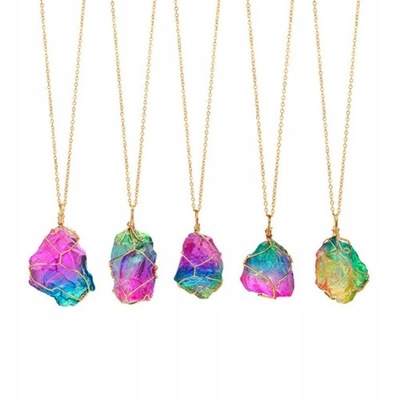 Rainbow Stone Pendant Natural Stone Alloy Necklace