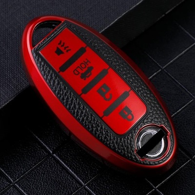 RED CTPU LEATHER AUTO KEYS KLAWISZOWY FOR NISSAN LEAF MICRA QASH  