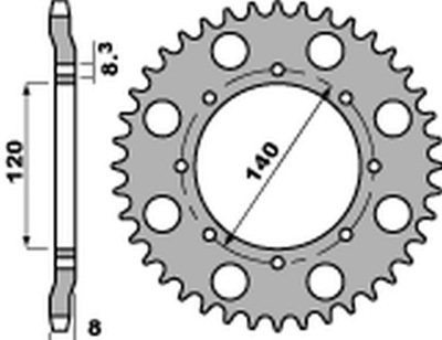 PBR ENGRANAJE PARTE TRASERA 506 44 C45 KAWASAKI KLR 600 '84-'90 (JTR477.44) (LANC. 52  