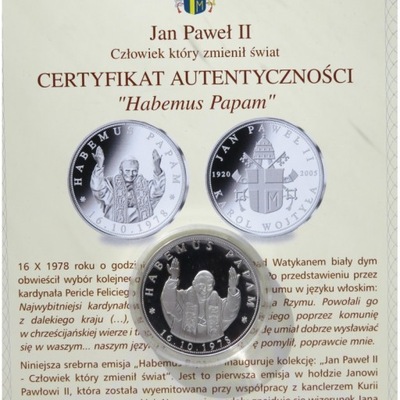 Polska, medal Habemus Papam, srebro, certyfikat