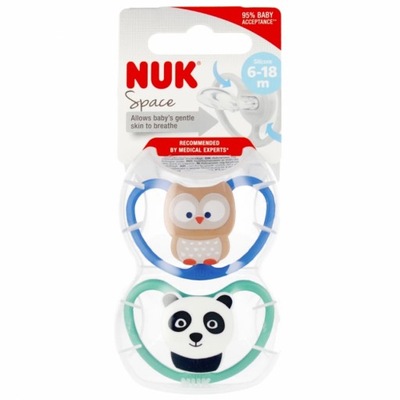 NUK SMOCZEK USPOKAJAJĄCY SILIKONOWY 6-18m SPACE SOWA/PANDA 2szt