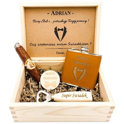 PREZENT dla ŚWIADKA PROŚBA o ŚWIADKOWANIE SKRZYNECZKA CYGARO OTWIERACZ BOX