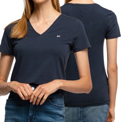 Tommy Jeans t-shirt koszulka damska granatowa v-neck DW0DW14617-C87 L