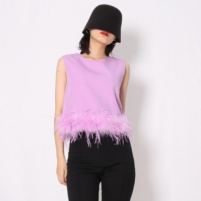 BLUZKA TOP FIOLETOWY Z PIÓRAMI PIÓRA L