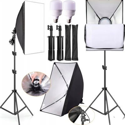 LAMPY FOTOGRAFICZNE X2 LED STATYW SOFTBOX ŻARÓWKI