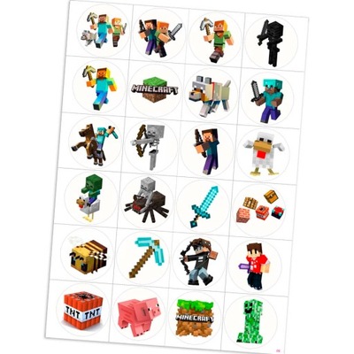 Naklejki dla dzieci Minecraft 24 szt 4,5 cm N06