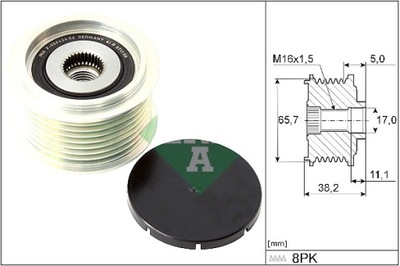 INA КОЛЕСО ШКИВ ГЕНЕРАТОРА 65.7 17X38 2 LICZBA ŻEBER 8 MAN HOCL
