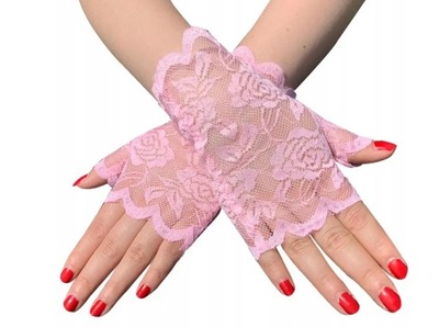 Rękawiczki mitenki koronkowe kolor różowy