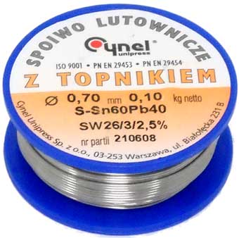 CYNA 0,7 mm 0,1kg Z TOPNIKIEM CYNEL Sn60Pb40